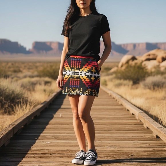 Custom Made Pendleton Fabric Chief Joseph Pattern Wool Mini Skirt, sz 30” (Sm) - Picture 7 of 7